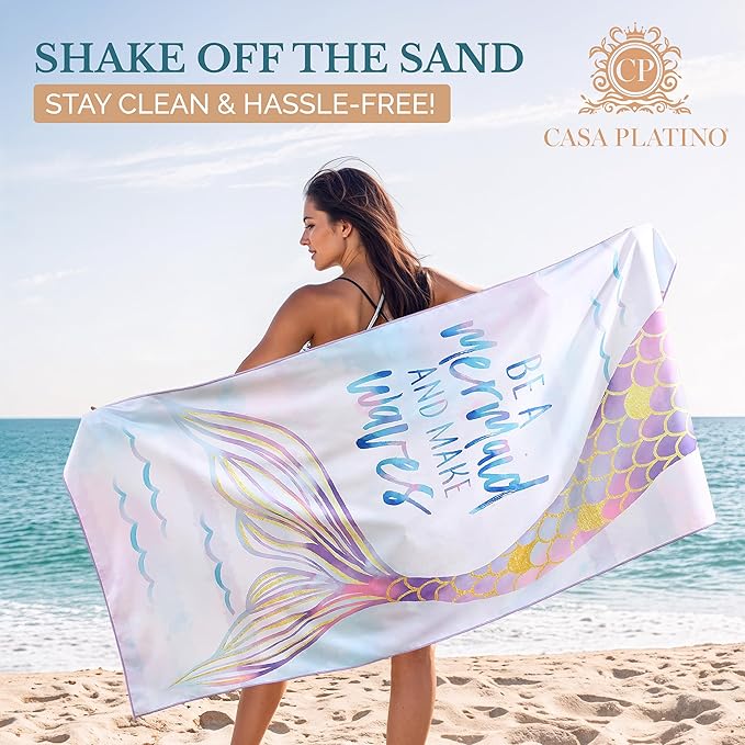 Casa Platino Beach Towel 2 Pack – Extra Large 32"x71" Quick Dry Microfiber Towels, Lightweight Sand Free Travel Towel for Pool, Camping & Beach Essentials for Women – Beni