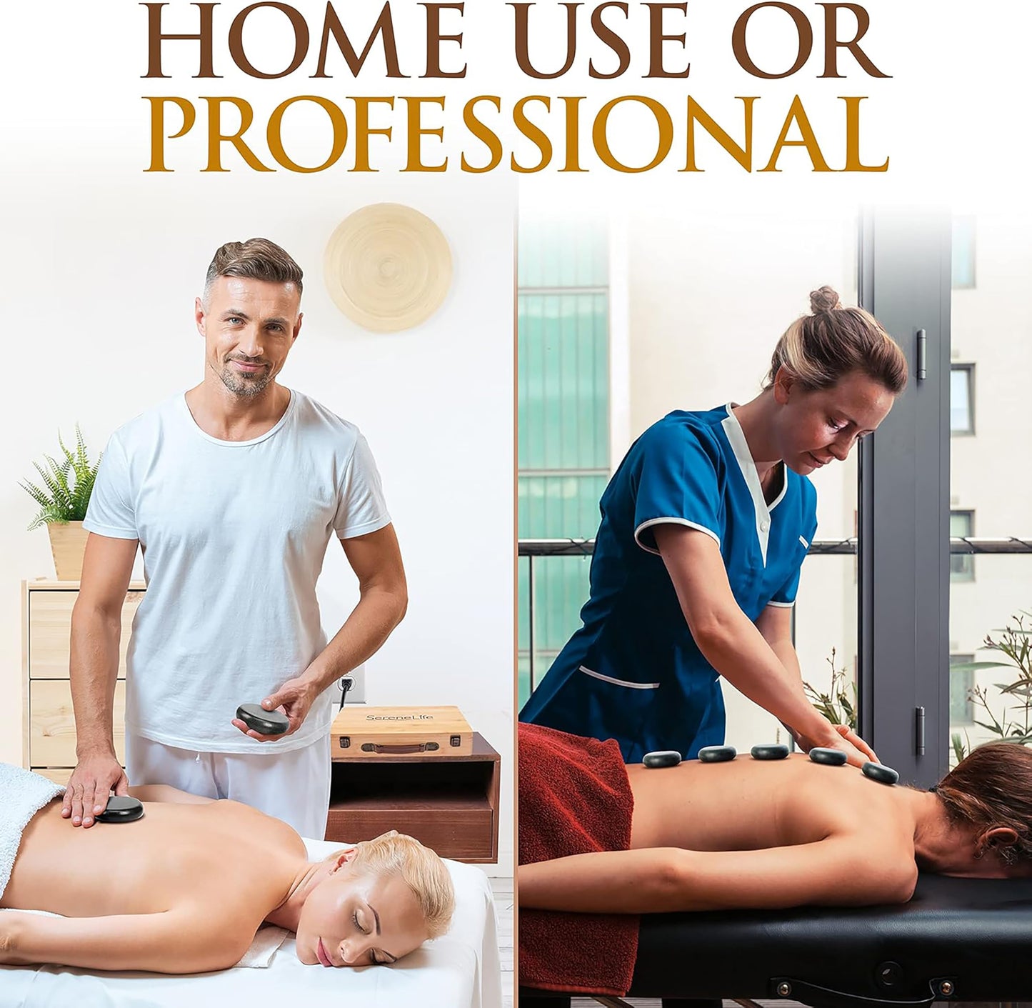 SereneLife Massage Stone Heater Box Set-Electric Spa Portable Heated Rocks Massage Stones and Warmer Set - Heat Rock Massaging Kit 12 Large/Small Black Stone Set w/Bamboo Heating Case PSLMSGST65.5