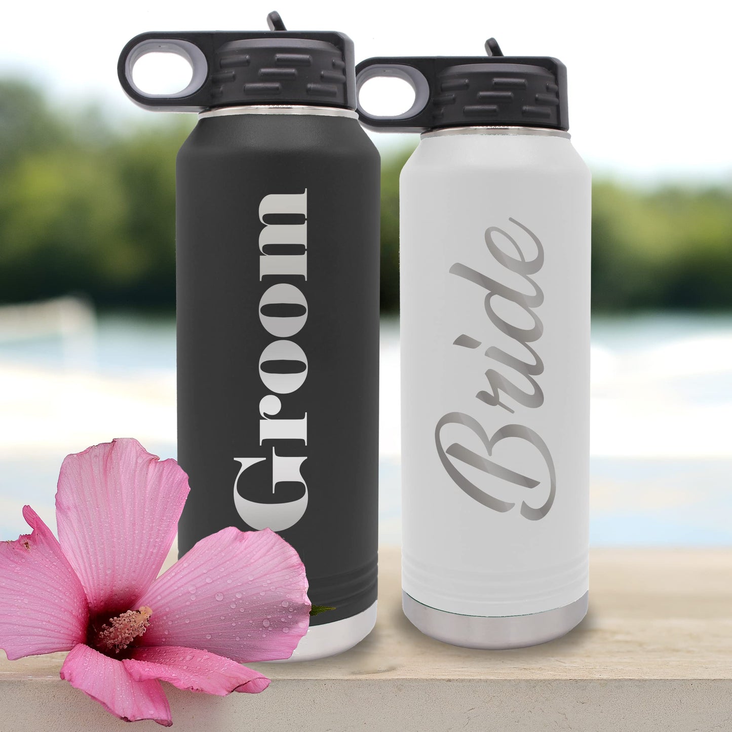 My Personal Memories Bride and Groom Insulated Travel Tumbler Set of 2 - Engraved To Go Cup Gift for Wedding, Rehearsal Dinner Party, Honeymoon, Reception (32 oz Water Bottle Tumbler Set)