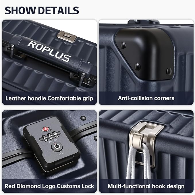 Aluminium Frame Checked-Luggage with Smooth Jelly Wheels, Hardside Zipperless Rolling Suitcase with TSA Lock (Blue, 24-Inch)