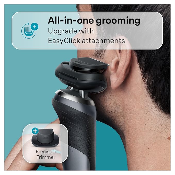 Braun Electric Shaver for Men, Series 7 7127cs, Wet & Dry Shave, Turbo & Gentle Shaving Modes, Waterproof Foil Shaver, Engineered in Germany, with Beard Trimmer, Charging Stand, Space Grey