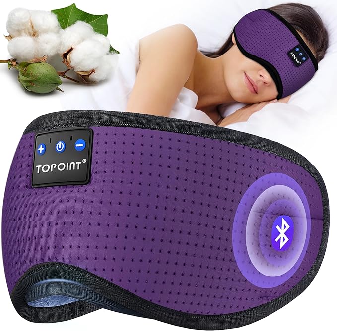 TOPOINT Sleep Mask Headphones Bluetooth Wireless 5.4, Breathable Cotton Eye Mask for Sleeping Side Sleepers Travel Music Headsets with Microphone Handsfree Men Women