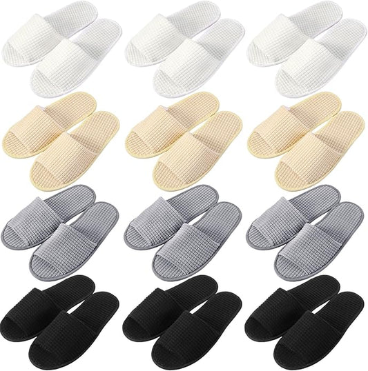 12 Pairs Disposable Slippers for Guests Open Toe Spa Slippers Bulk Disposable Sandals Soft Fleece for Man Women Spa Hotel Wedding Shoeless Home
