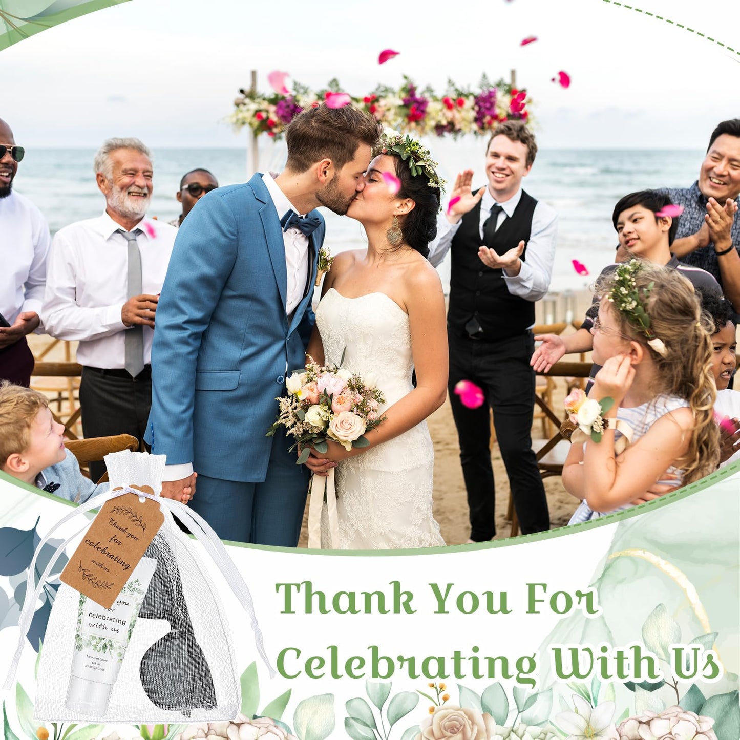 Dansib 12 Sets Mini Sunscreen and Sunglasses Bulk for Wedding Party Spf30 Water Resistant Sunscreen Lotion Bulk 1oz Travel Size for Thank You Gifts Wedding Party Supplies (Eucalyptus)