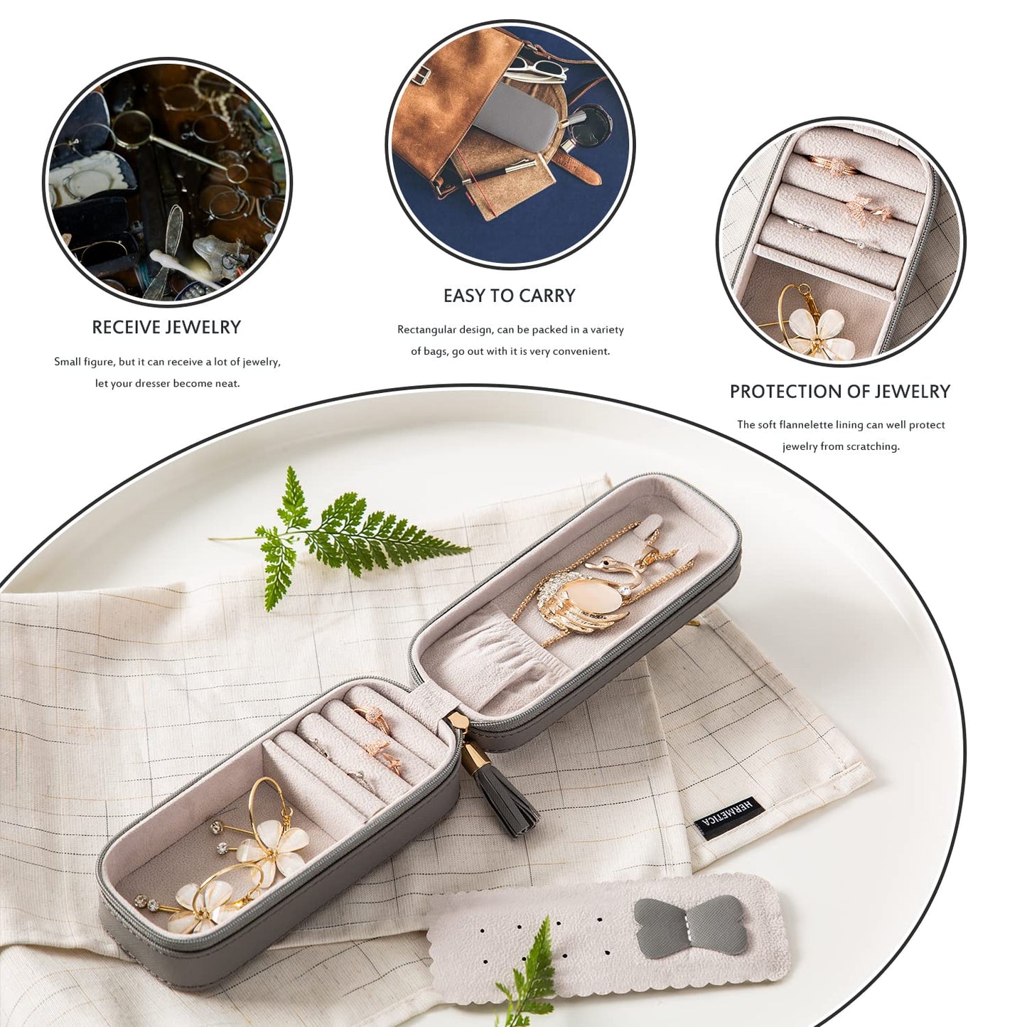 BONNY DODO Small Travel Jewelry Organizers Box for women with PU Leather Portable Mini Jewelry Case with compartments for Necklace Rings Earrings,Luxury Giftable boxes. (Gray, S)