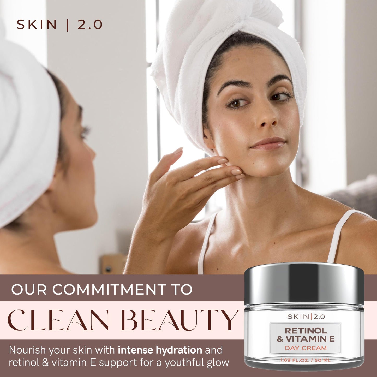 Skin 2.0 Retinol & Vitamin E Face Moisturizer - Dermatologist Tested, Hydrating, Restores Sun-Damaged Skin, Anti-Aging - Reduces Acne Scars, Clean Beauty, Cruelty-Free Korean Skincare - 1.69 Fl oz