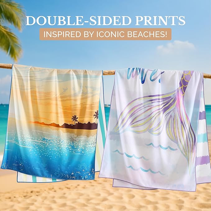 Casa Platino Beach Towel 2 Pack – Extra Large 32"x71" Quick Dry Microfiber Towels, Lightweight Sand Free Travel Towel for Pool, Camping & Beach Essentials for Women – Beni