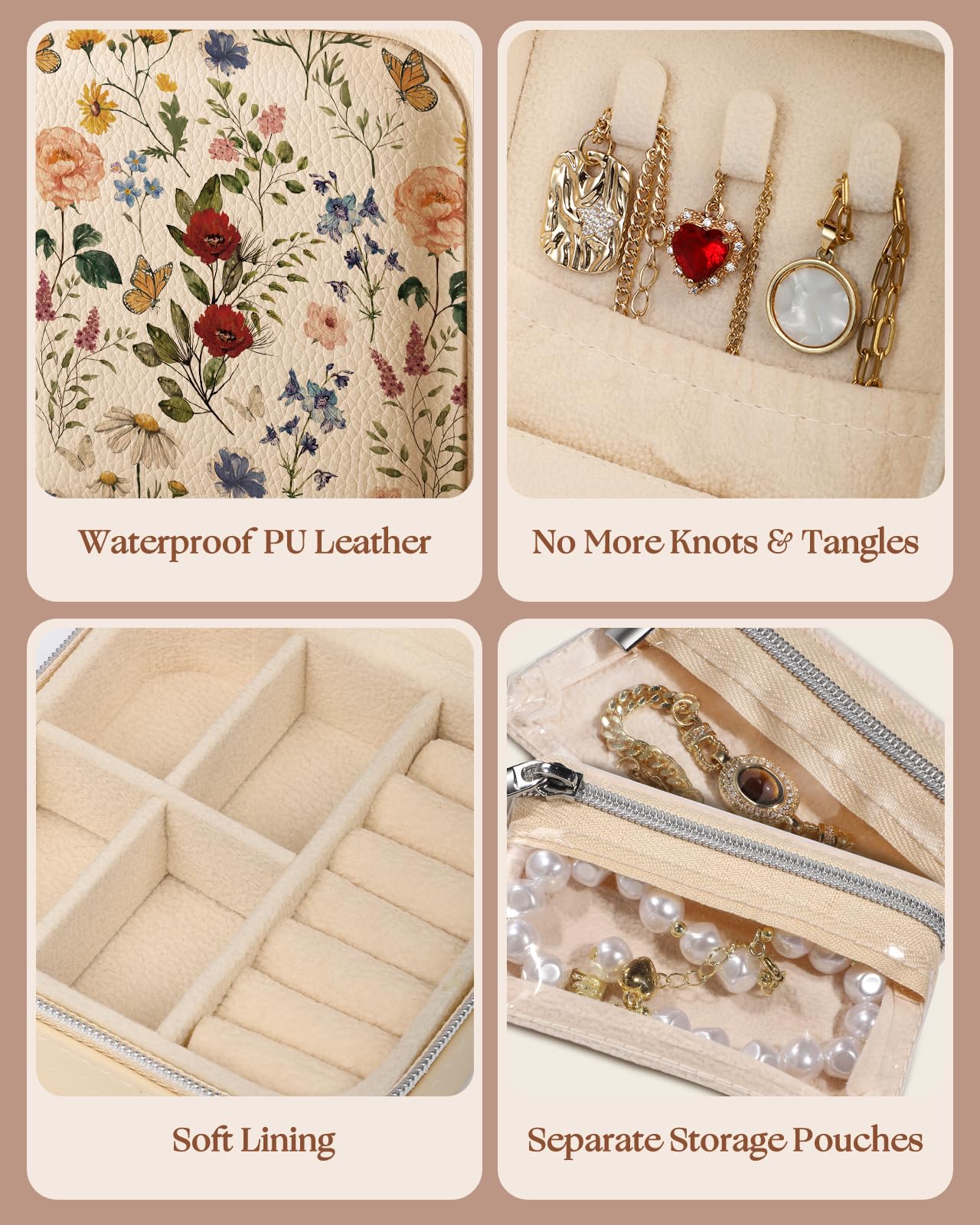 Bistup Travel Jewelry Case - Small Jewelry Organizers and Storage Box for Women Girls Teens Cute Traveling Jewelry Holder with Mirror Little Tiny Compact Flower Floral Modern Unique Aesthetic Pretty