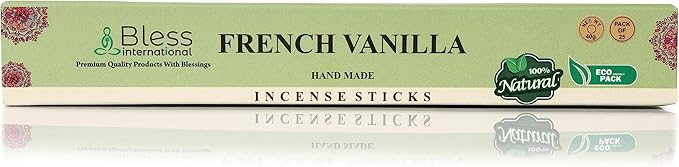 Bless-French-Vanilla 100%-Natural-Handmade-Hand-Dipped-Incense-Sticks Organic-Chemicals-Charcoal-Free Purification-Relaxation-Positivity-Yoga-Meditation Best-Woods-Scent (25 Sticks (1.4 OZ))