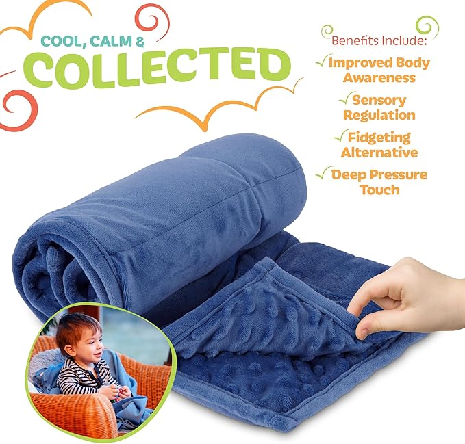7lb Weighted Blanket for Kids (Blue), Plush Minky Weighted Lap Pad with Travel Bag for Ages 6-12
