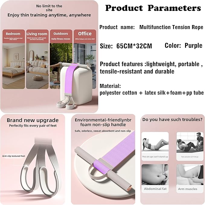 2025 New Yoga Pedal Resistance Fabric Band with Handles Anti-Broken Elastic Sit Up Pull Rope for Strength Training 120lb Full-Body Excercise Band Portable Unisex Resistance Exercise Bands