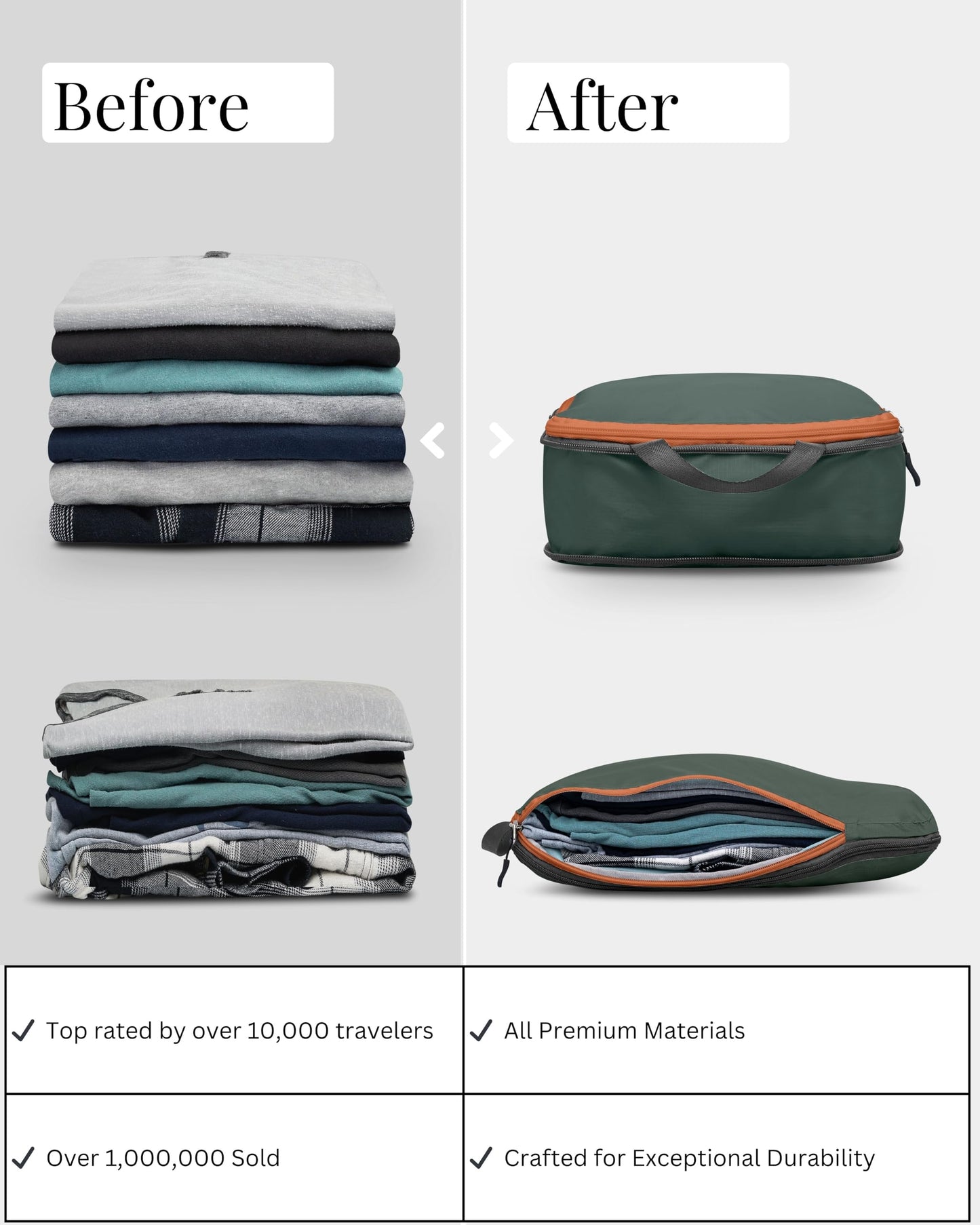 Large Compression Packing Cubes for Travel-Packing Cube Luggage Organizers 7 Piece Set for Checked Luggage-Ultralight, Expandable/Compression Bags by TRIPPED Travel Gear (Green and Brown)