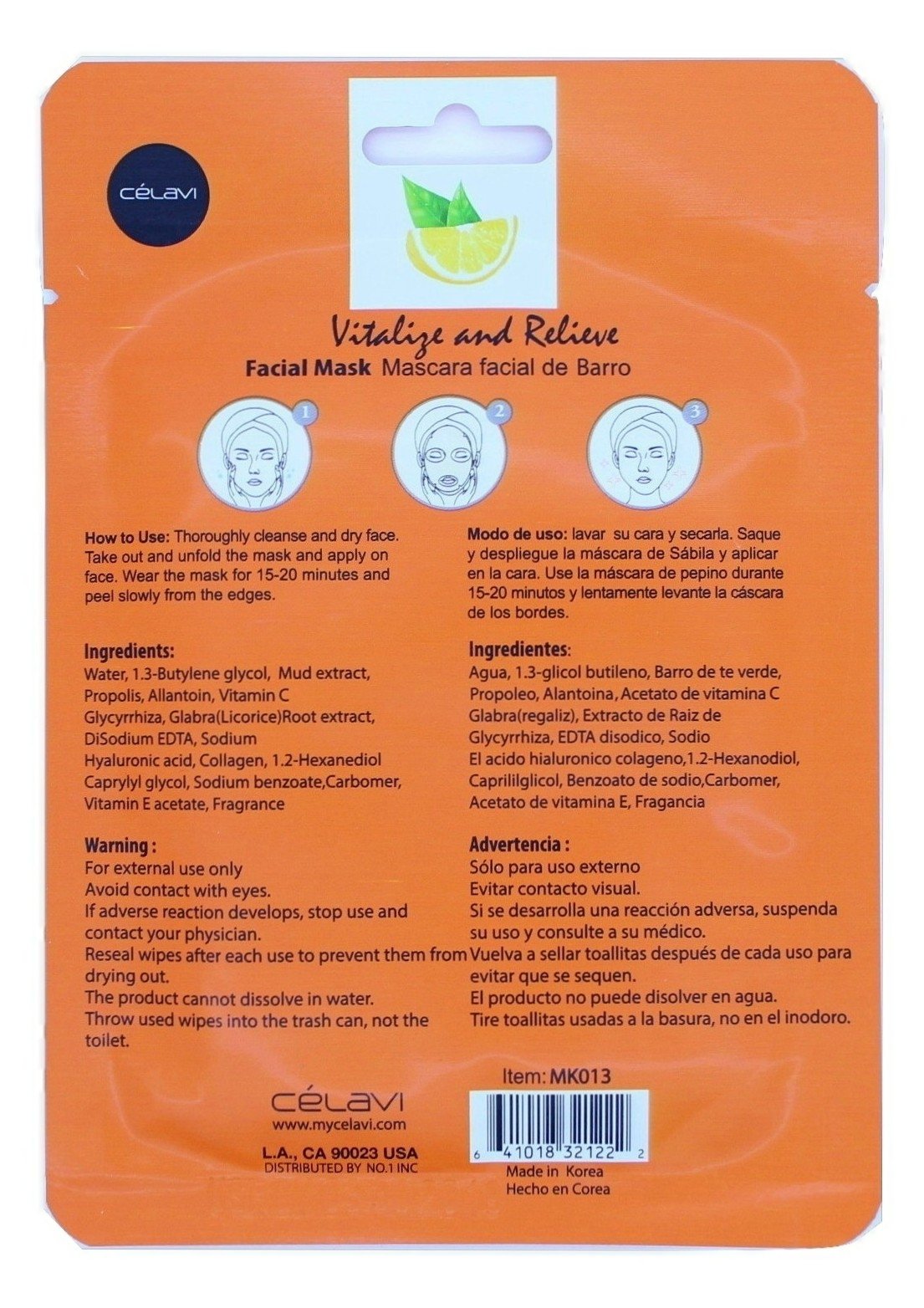 Celavi Essence Facial Mask Paper Sheet Korea Skin Care Moisturizing 24 Pack (Vitamin C)