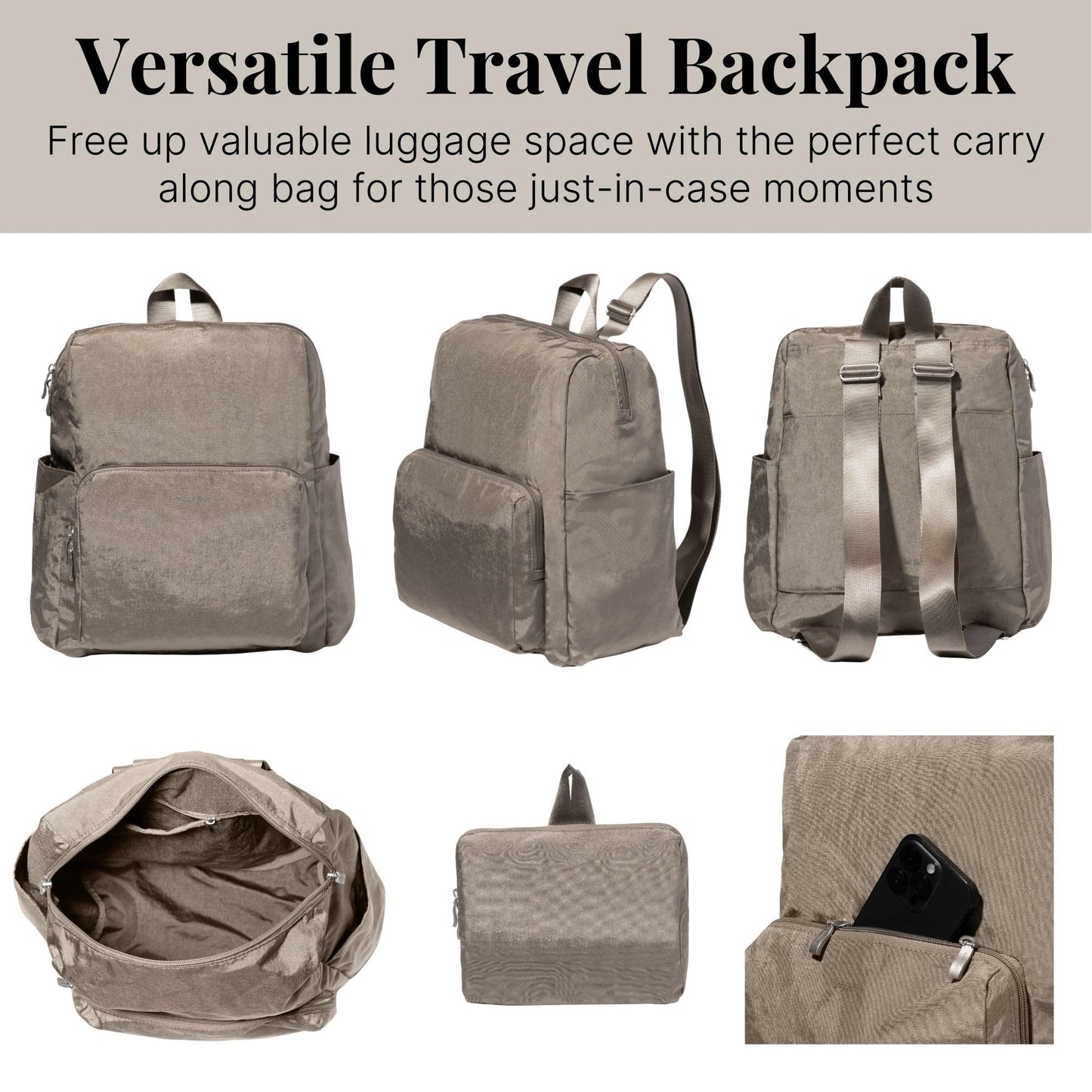 Baggallini Women's Carryall Packable Backpack, Sterling Shimmer