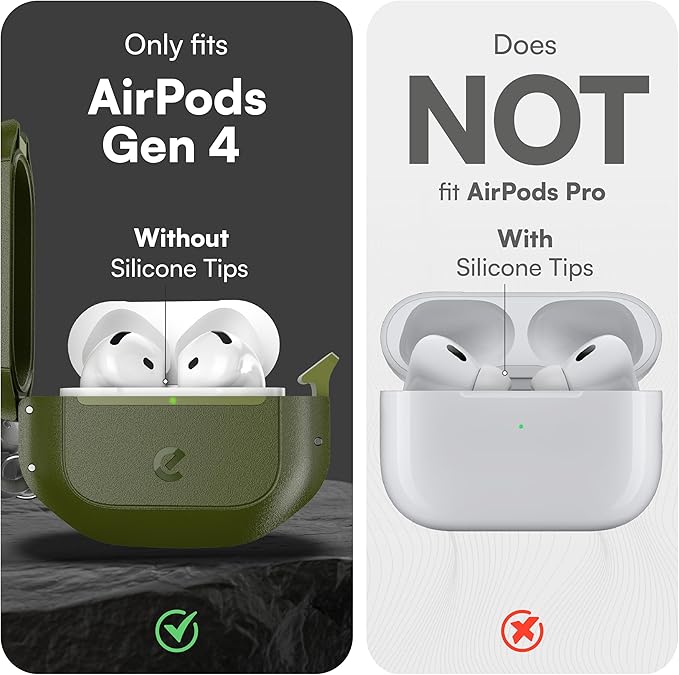 Keybudz for AirPods 4 Case with Lock - Fully Waterproof AirPods 4th Generation Case Cover - Keychain, Rugged Tough Protection, Hard Shell and Carabiner (Forest Green)