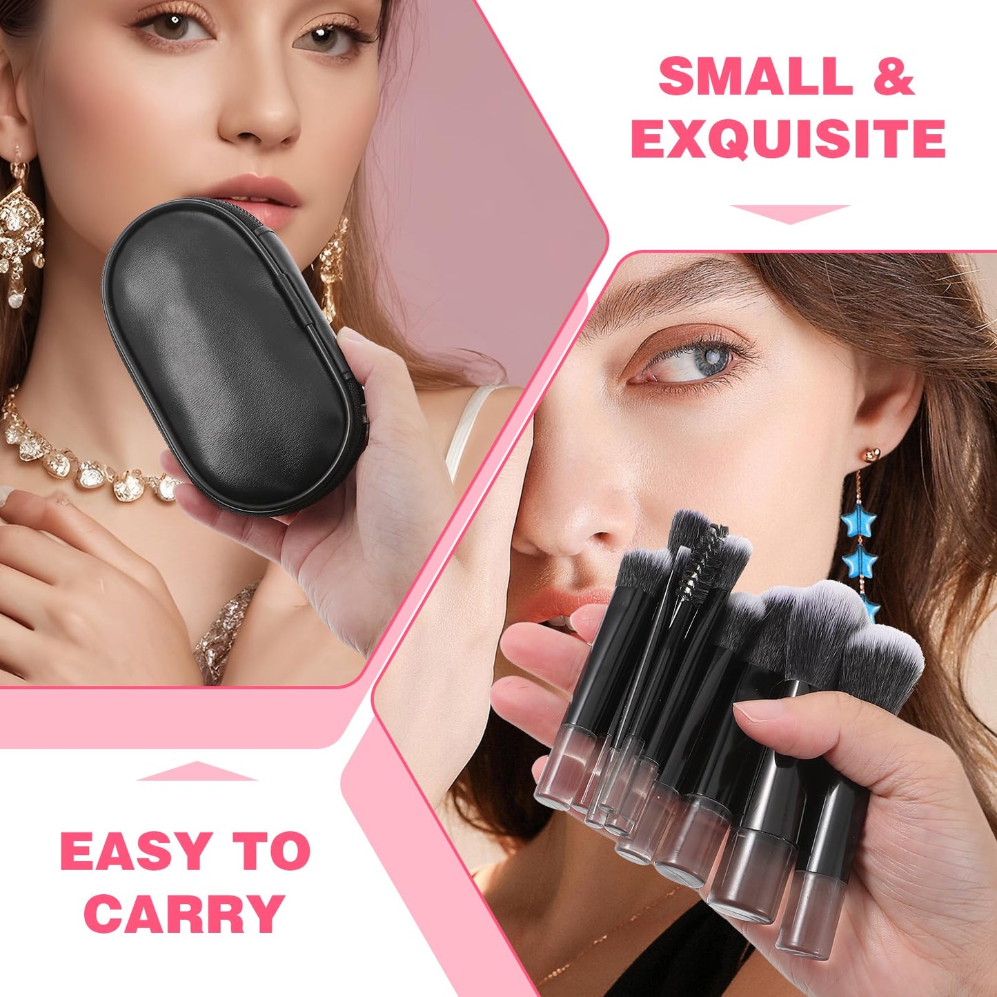 JIYIN 10 PCS Mini Travel Makeup Brushes Set, Black Portable Full Complete Function Cosmetic Kit with Brush Pouch Professional Makeup Brush Set for Women Girls Brush Blush Powder Eye Shadow