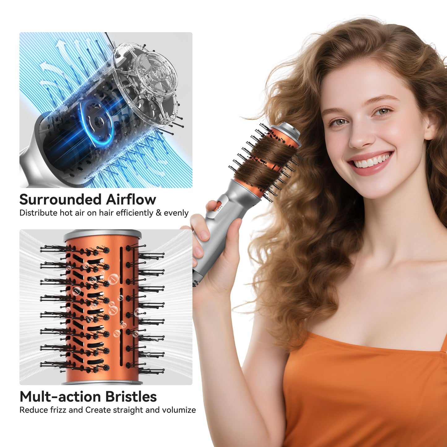 Double Voltage Mini Hair Dryer Brush,Traval Hair Brush 100-240V,3 Heat & 2 Speed Settings Oval Barrel Thermal Brush,Blow Dryer Brush for Dry,Straightening,Voluming