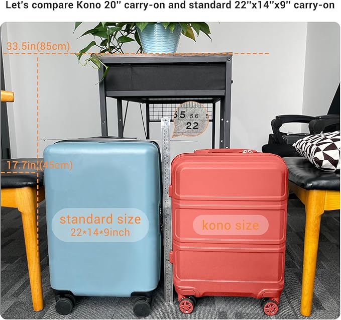 Kono 20'' Carry on Luggage Lightweight with Spinner Wheel TSA Lock Hardside Luggage Durable Small Carry on Suitcase Coral Pink
