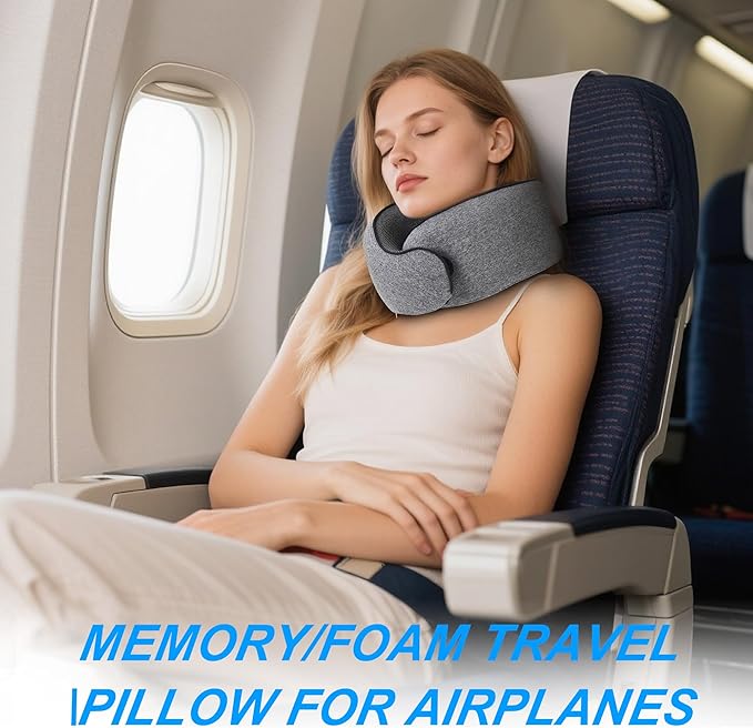 Travel Pillow,Travel Neck Pillows for Airplanes,Comfortable Breathable Cover,Memory Foam 360 Degree Support Stowable Pillows,Ideal Accessory for Sleeping Offices and Cars(Gray)