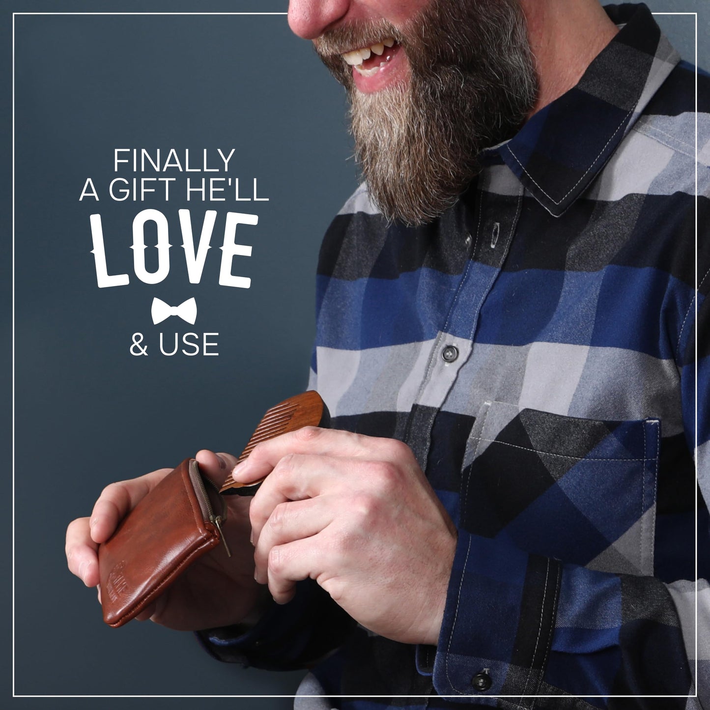 2-Piece Prazoli Mens Sandalwood Mustache, Beard & Hair Comb - Funny, Unique & Cool Gifts Ideas for Husband, Boyfriend, Dad & Man Anniversary | Fine Tooth Hair Care Grooming Set Kit | Mini Small Pocket