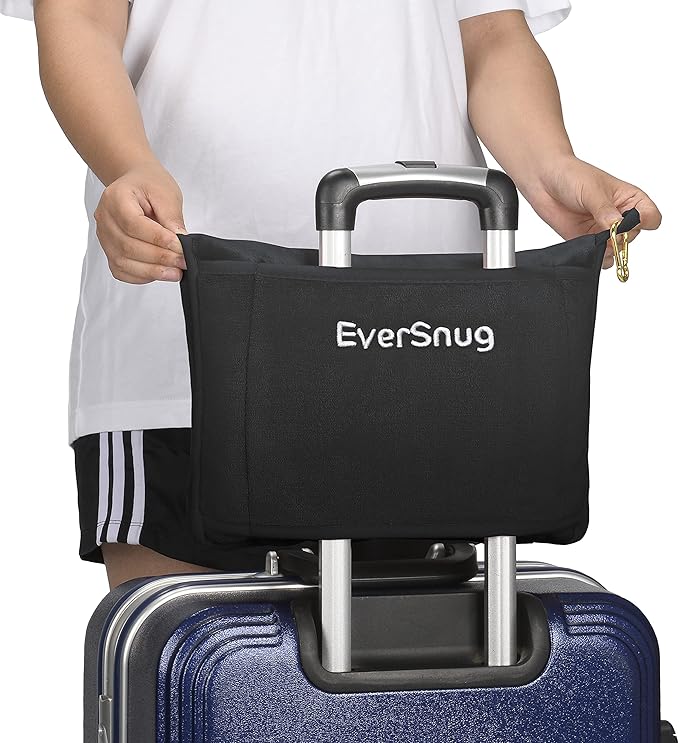 EverSnug Travel Blanket and Pillow - Ultra-Soft, Compact & Lightweight, 65x40 Inches, with Carry Case, Luggage Sleeve & Backpack Clip for Airplane Comfort (Black)