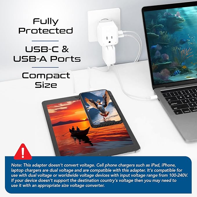 Ceptics Israel, Jordan Power Plug Adapter Travel, 20W PD & QC, Safe Dual USB & USB-C 3.1A -2 USA Socket - Use in Jerusalem, Palestine, UAE - Includes Type H, Type C, Type G Swadapt Attachments