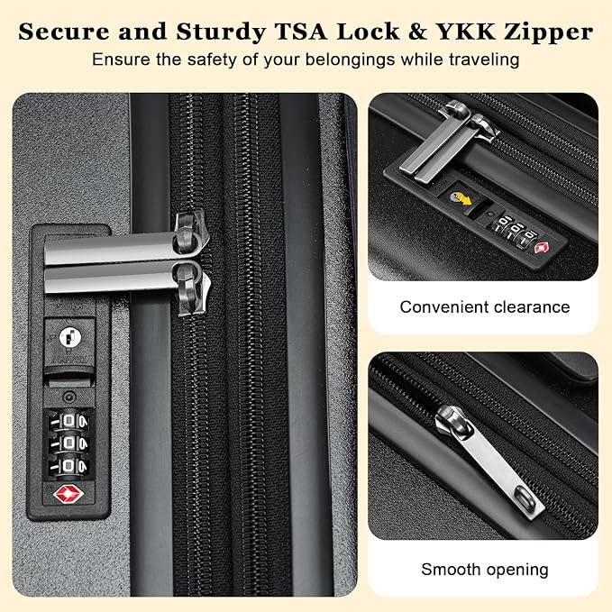 16 Inch Carry On Luggage Airline Approved, Expandable Lightweight ABS+PC Hard Shell Suitcases with 360° Spinner Wheels, TSA Lock, YKK Zippers (Black)