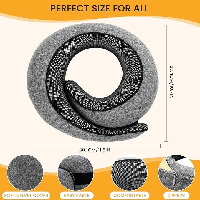 Neck Pillow, Travel Pillow uses Memory Foam to Support Neck Comfort, Ideal Companion for Airplane and car Travel, Compact, Convenient, and Versatile Airplane Sleep Pillow(Gray)