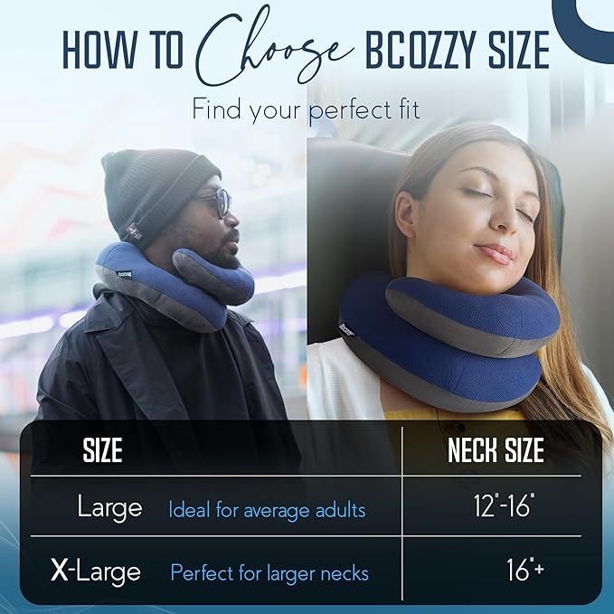 BCOZZY Organic Cotton Double Support Neck Pillow for Travel - 3 Ergonomic Positions for Head, Neck, and Chin Comfort - Ideal for Sleeping Upright on Flights, Cars, and at Home – X-Large, Navy