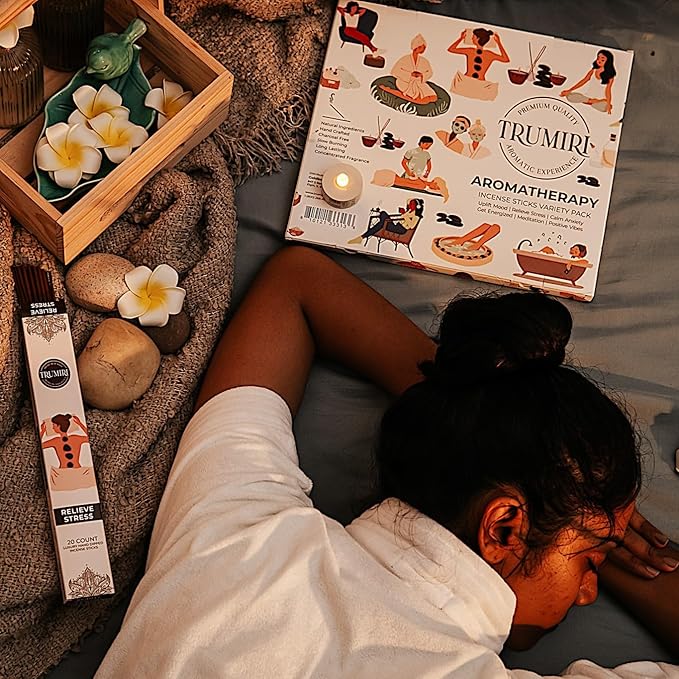 Aromatherapy Incense Sticks - Total 120 Insence-Sticks (20 Insense x 6 Inscents) - Inciensos Aromaticos para La Casa Aroma Incents for Positive Vibes Meditation Stress Relief + Incense Holder