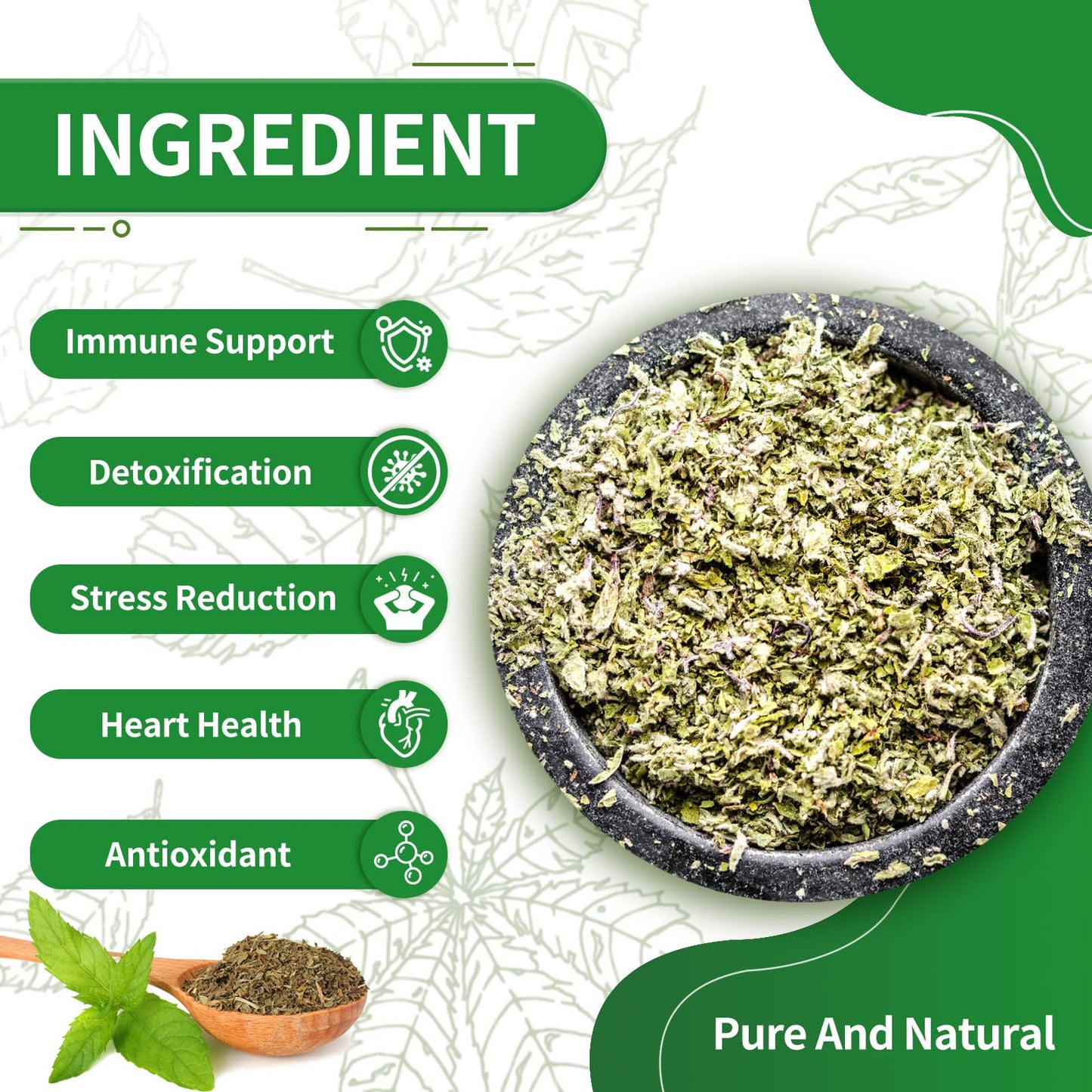 Tempoak Premium Spearmint Tea Bags - 60bags/6.4 Oz 100% Pure & Natural Spearmint Leaves Herbal Tea, Caffeine Free, No Additives, No Sugar, Non-gmo, No Gluten