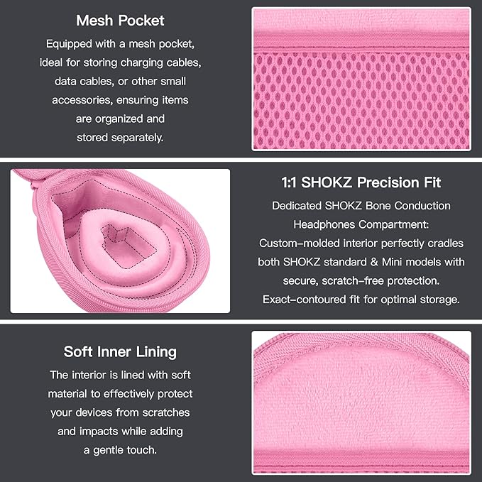 co2CREA Hard Case for SHOKZ New OpenRun Pro 2/1/Mini, OpenRun Standard/Mini, OpenMove, OpenSwim Pro, OpenSwim, Compatible with All SHOKZ Open-Ear Bone Conduction Sport Headphones, Pink Case