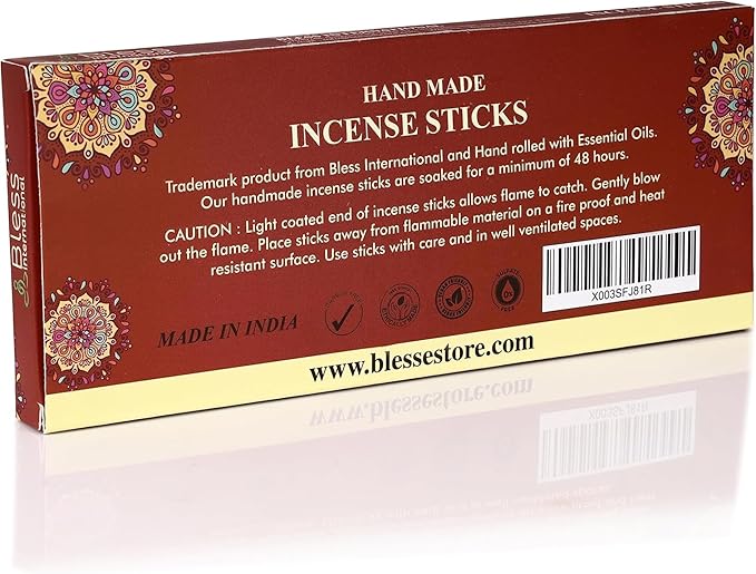 Bless-Cinnamon 100%-Natural-Handmade-Hand-Dipped-Incense-Sticks Organic-Chemicals-Charcoal-Free Purification-Relaxation-Positivity-Yoga-Meditation Best-Woods-Scent (80 Sticks (4.20 OZ))