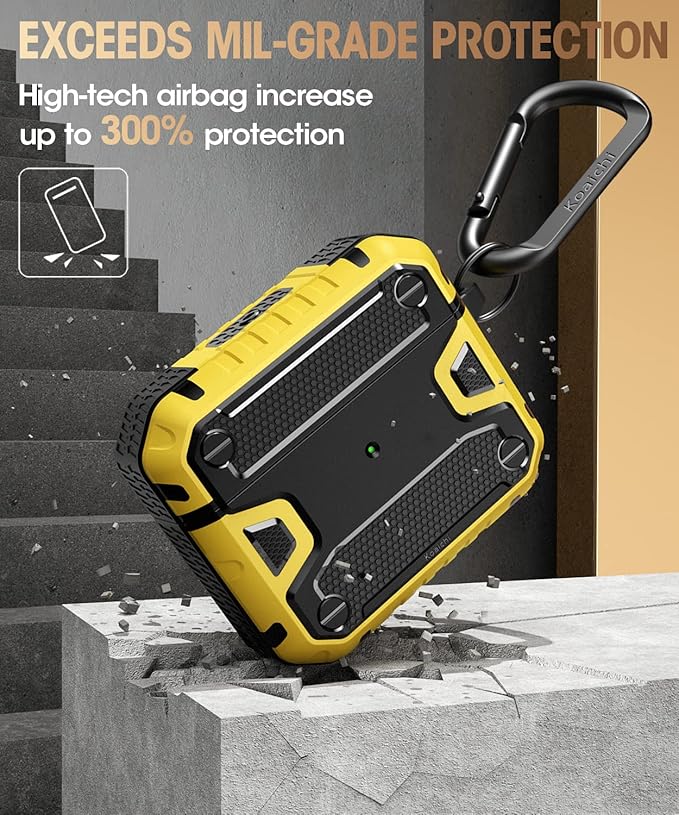 Koaichi Compatible with AirPods 3rd Generation Case(2021), Full-Body Rugged Hard Shell Protective Case Cover with Keychain Designed for AirPods 3, Black/Yellow