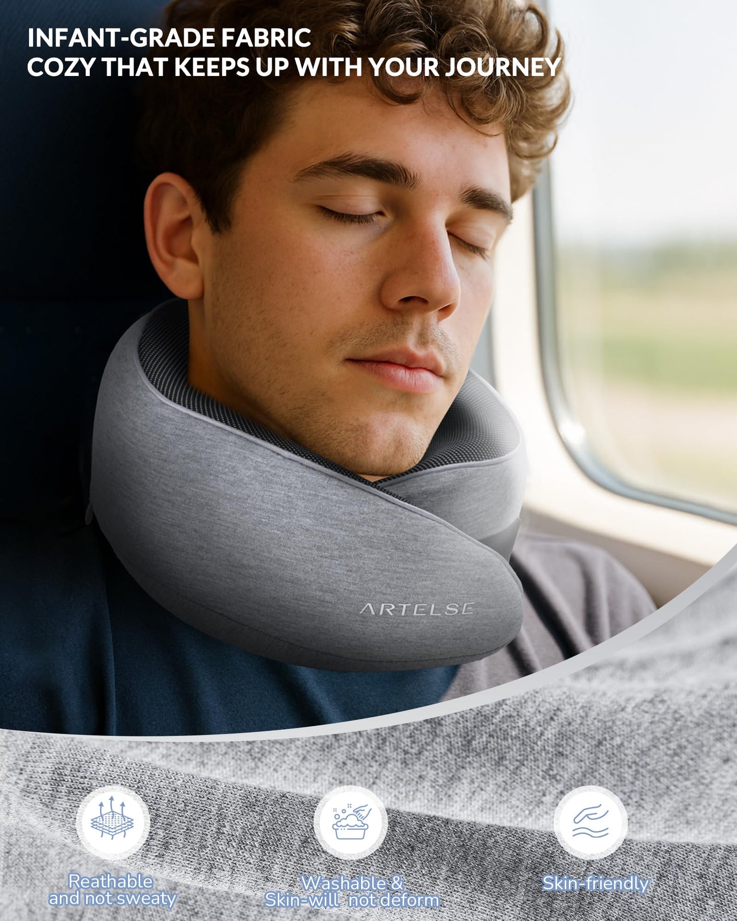 Artelse Neck Travel Pillow for Rest - Memory Foam Travel Pillow for Airplane, Comfortable Breathable Cover, 360 Degree Support Ergonomic Design Best for Flight, Train, Sleeping, Travel Essentials
