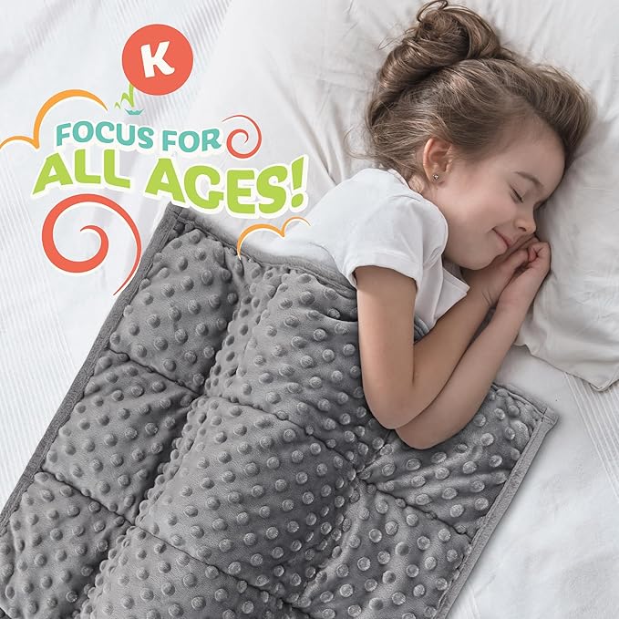 5lb Weighted Blanket (Grey) – Plush Minky Lap Pad with Sensory Support for Autism or ADHD, Giftable Weighted Blanket with Travel Bag for Ages 4–10