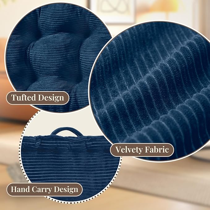 Wellsin Square Floor Pillows for Adults Kids - Meditation Floor Pillow Seating Cushion - Tufted Floor Cushion with Shredded Foam & Velvet Cover, 2 Pack, 20x20 Inch, Dark Blue