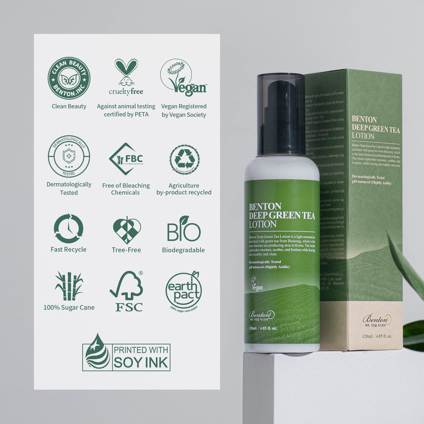 BENTON Deep Green Tea Face Moisturizer 4.05 fl.oz | Hydrating Korean Green Tea Face Lotion | Soothing & Refreshing Moisturizer for Acne Prone Skin