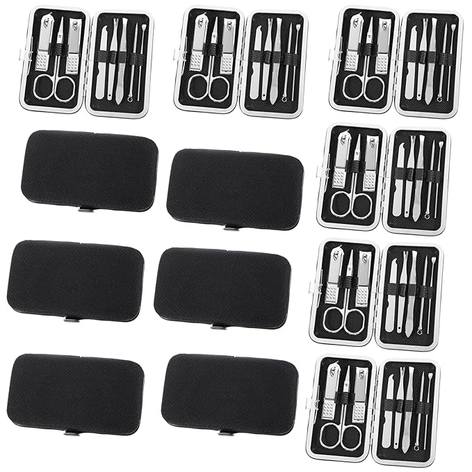 12 Sets Manicure Set 8 in 1 Stainless Steel Nail Grooming Set Professional Manicure and Pedicure Kit Bulk Cuticle Nail Care Foot Pedicure Tools with Portable Travel Case for Men Women
