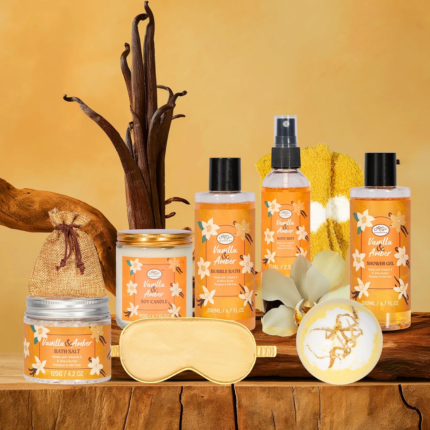 Bath Gift Set for Self Care, 11pcs Luxury Spa Gift Baskets for Women, Home Spa Essential W/ Bubble Bath, Body Lotion, Vanilla Amber Scented Candle, Birthday Gifts for Women, Mothers Day Gifts