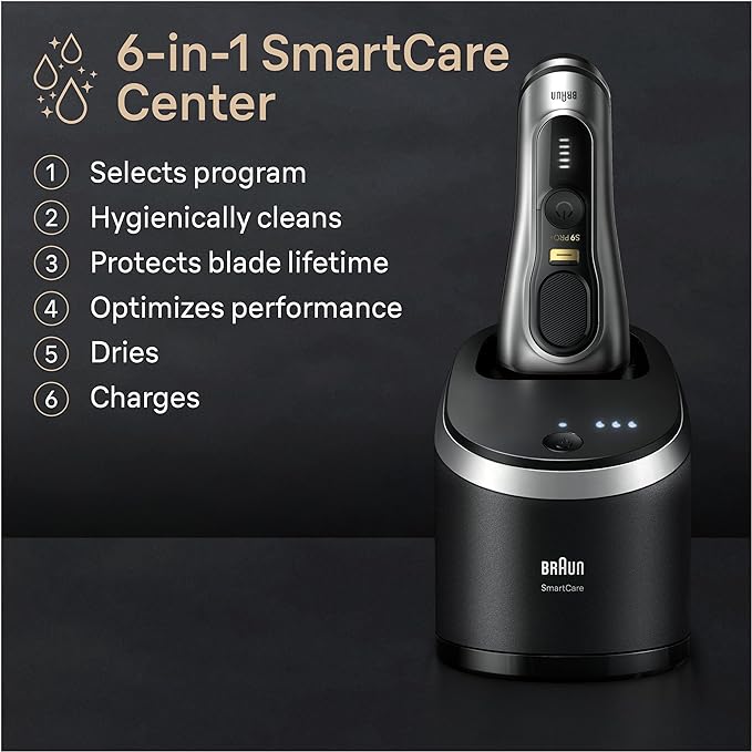 Braun Series 9 PRO+ Electric Razor for Men, 5 Pro Shave Elements & Precision Long Hair Trimmer, 6in1 SmartCare Center, Wet & Dry Electric Razor for Smooth Skin with 60min Battery Runtime, 9567cc