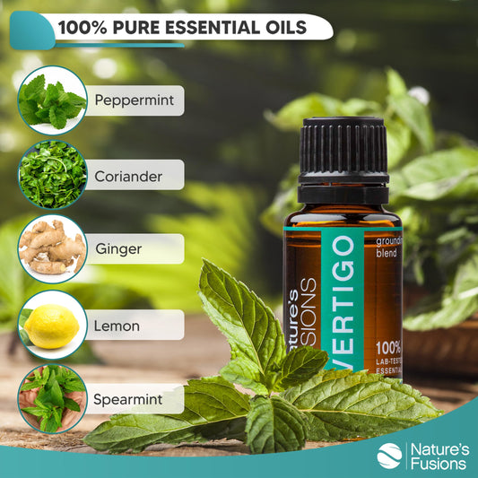 Nature's Fusions Vertigo Relief, Ginger Oil Nausea Relief Essential Oil Blends (15ml) - Fast-Acting Motion Sickness Relief, Morning Sickness Relief, Dizziness Relief, & Vertigo Medicine w/ Peppermint