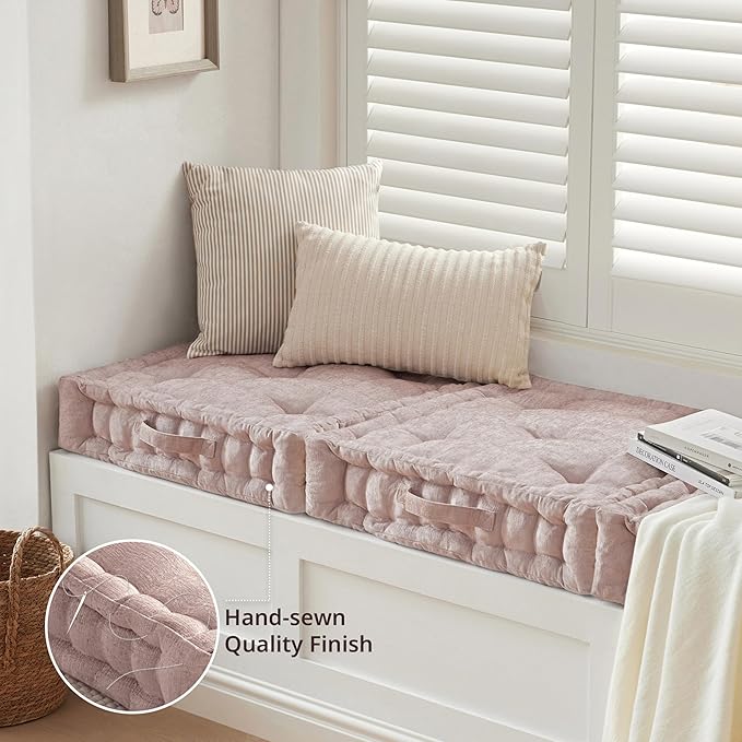 Intelligent Design Large Floor Pillow Meditation Cushion, 24" W x 24" L x 5" H, Square Blush with Handle