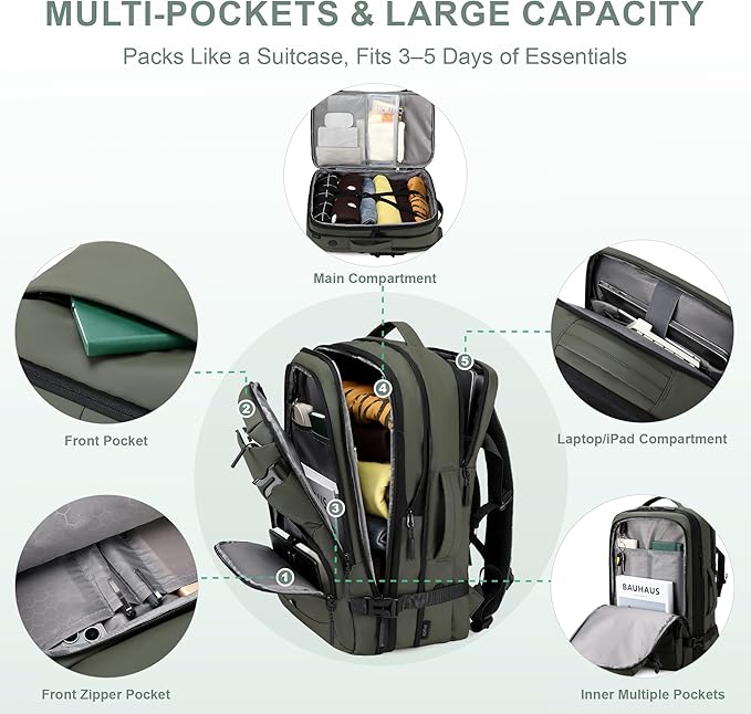 Carry On Travel Backpack, 35L-40L Expandable Extra Large Airline Approved,Lightweight Daypack for Men and Women