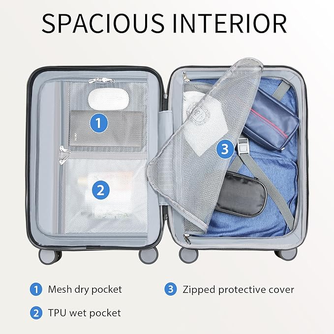 KROSER Hardside Expandable Carry On Luggage with Spinner Wheels & Built-in TSA Lock, Durable Suitcase Rolling Luggage with USB Port, Carry-On 20-Inch Orange