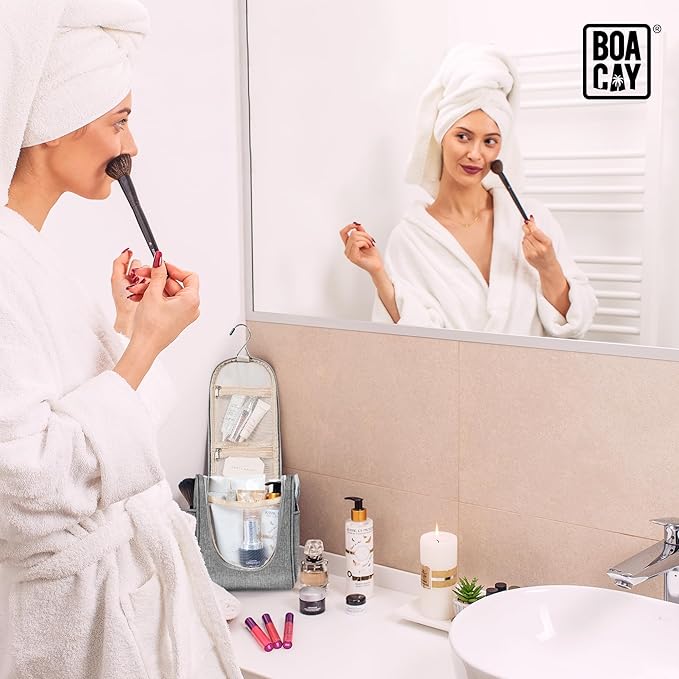 BOACAY Small Hanging Travel Toiletry Bag for Women and Men, Makeup Bag, Bathroom & Shower Organizer Kit for Accessories, Cosmetics, Travel Essentials