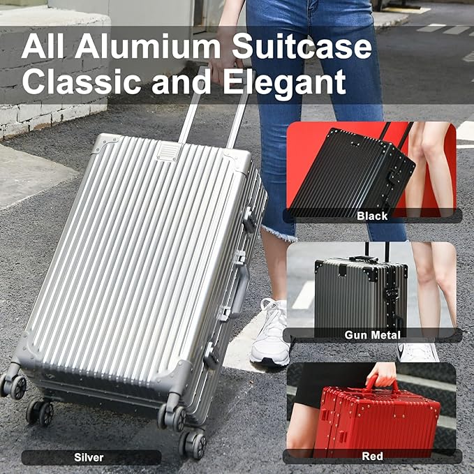 20 Inch Aluminium Suitcase with Cup Holder, 100% All Aluminum Suitcase, 20 Inches Aluminum Luggage with TSA Lock, Cup Holder(Silver, Carry-On 20-Inch)