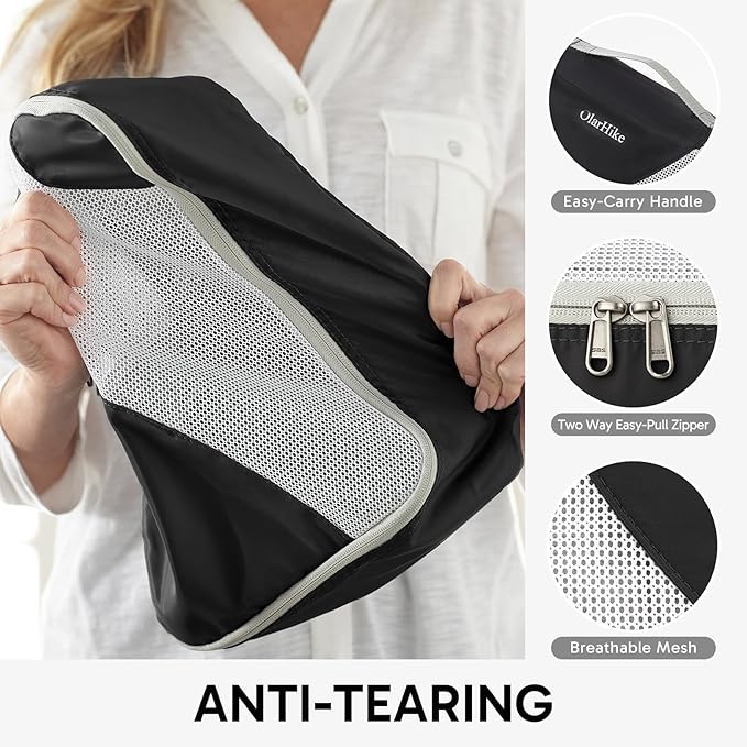 ALL INCLUDED 10 Set Durable Packing Cubes for Suitcases,OlarHike Essentials for Travel,UPGRADED Anti-Tear Stitching, NEW Improved Luggage Packing Organizers for Travel Accessories (Black)