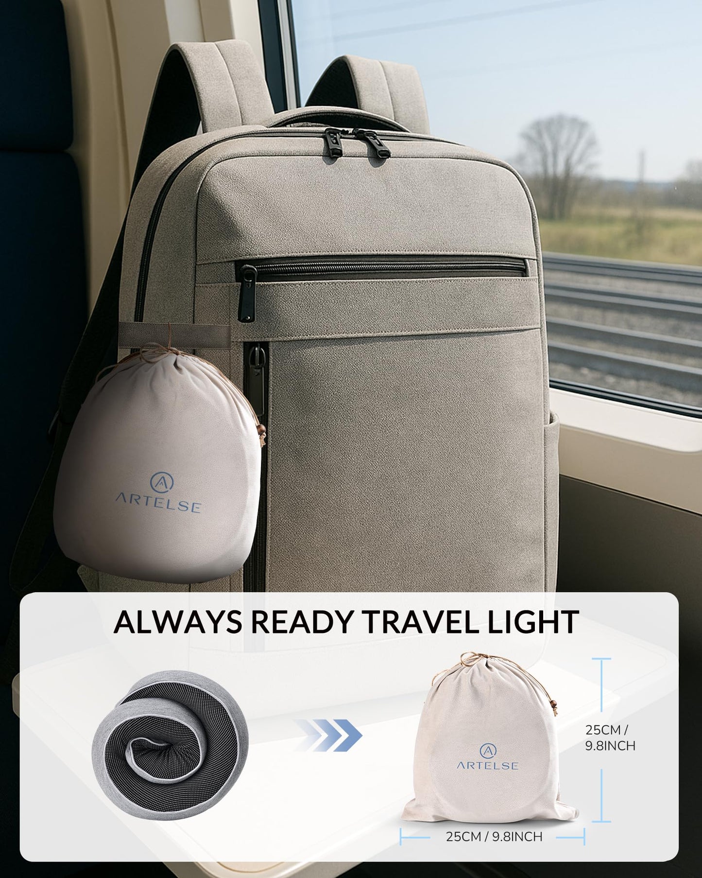 Artelse Neck Travel Pillow for Rest - Memory Foam Travel Pillow for Airplane, Comfortable Breathable Cover, 360 Degree Support Ergonomic Design Best for Flight, Train, Sleeping, Travel Essentials