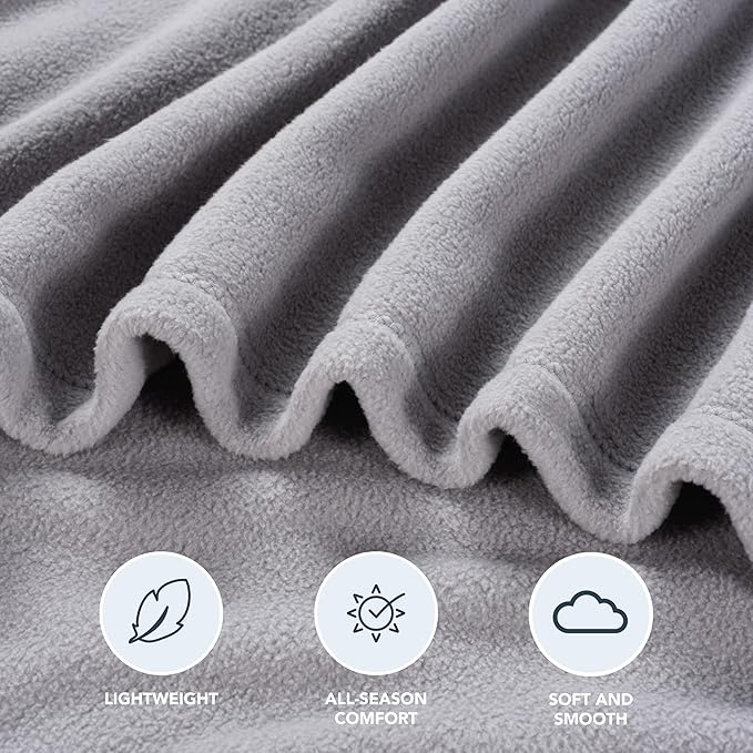 Berkshire Blanket Microfleece Throw Size Bed Throw Blanket Chateau Gray, Lightweight Soft Breathable Plush Micro Fleece Throw Blanket for Travel, Bed and Couch, 50x60 Inches